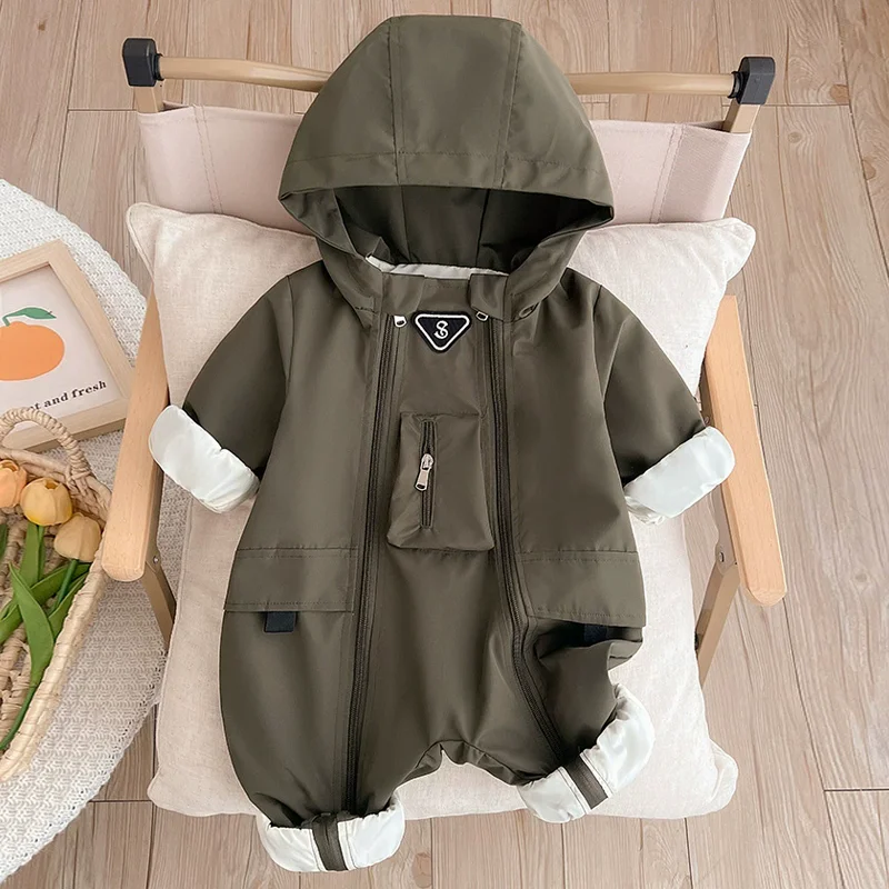IYEAL Baby Boy Spring Jumpsuit Baby Army Green Windproof Jacket Newborn Spring And Autumn Windproof Outdoor Jumpsuit