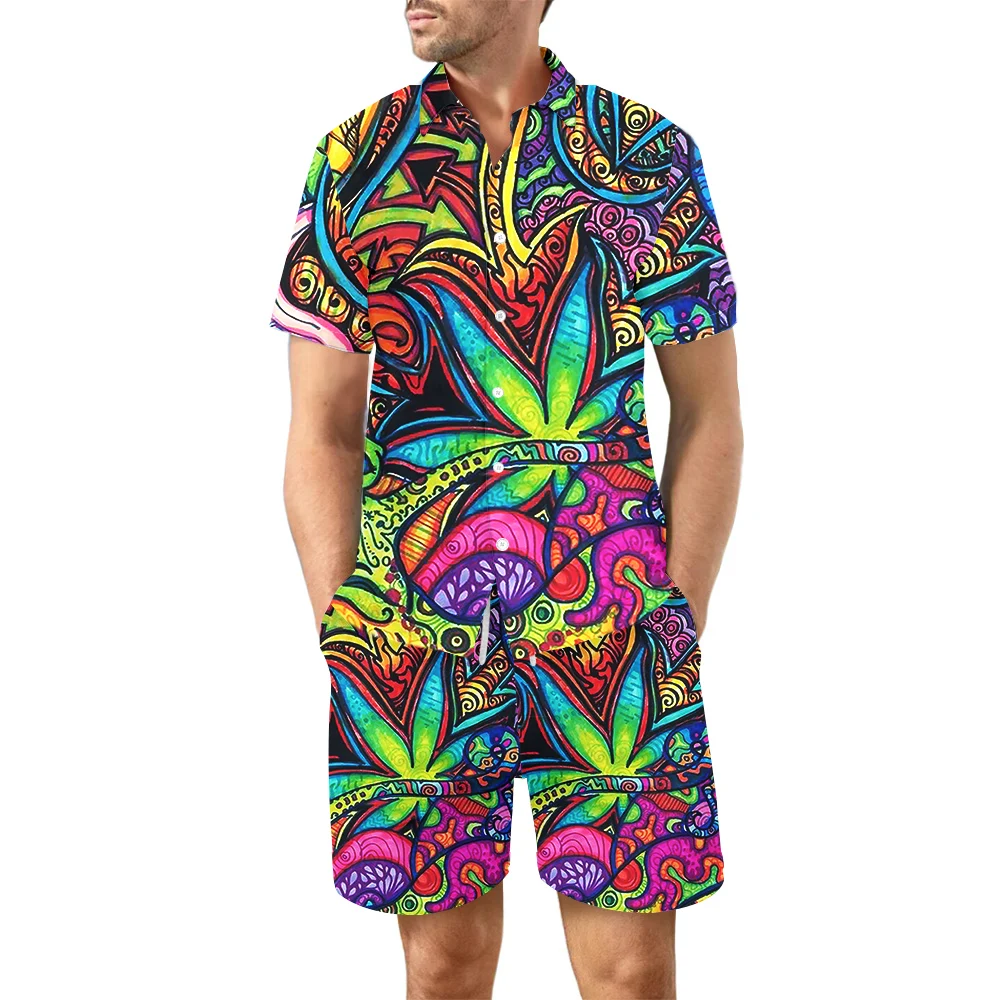 Hawaiiaans Vakantieshirt En Korte Broek Oversized Set Hiphop Tweedelige Kroonluchtige Heren Set