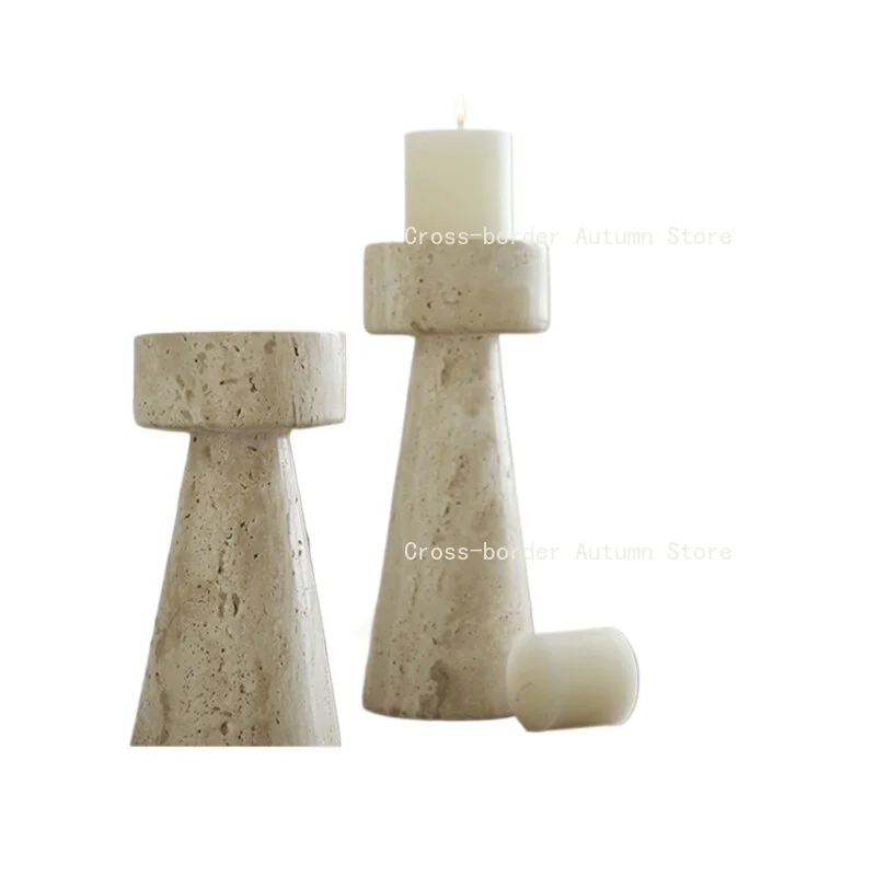 

Wabi Sabi Natural Travertine Candle Holder Retro Home Dining Room Decor Ornament