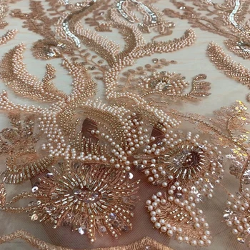Große Schwere Reiche Französisch Tüll Spitze Perlen Stickerei Mesh Stoff Hochwertigen Afrikanischen Celebrants Nähen Kleidung 5 Yards TS1267