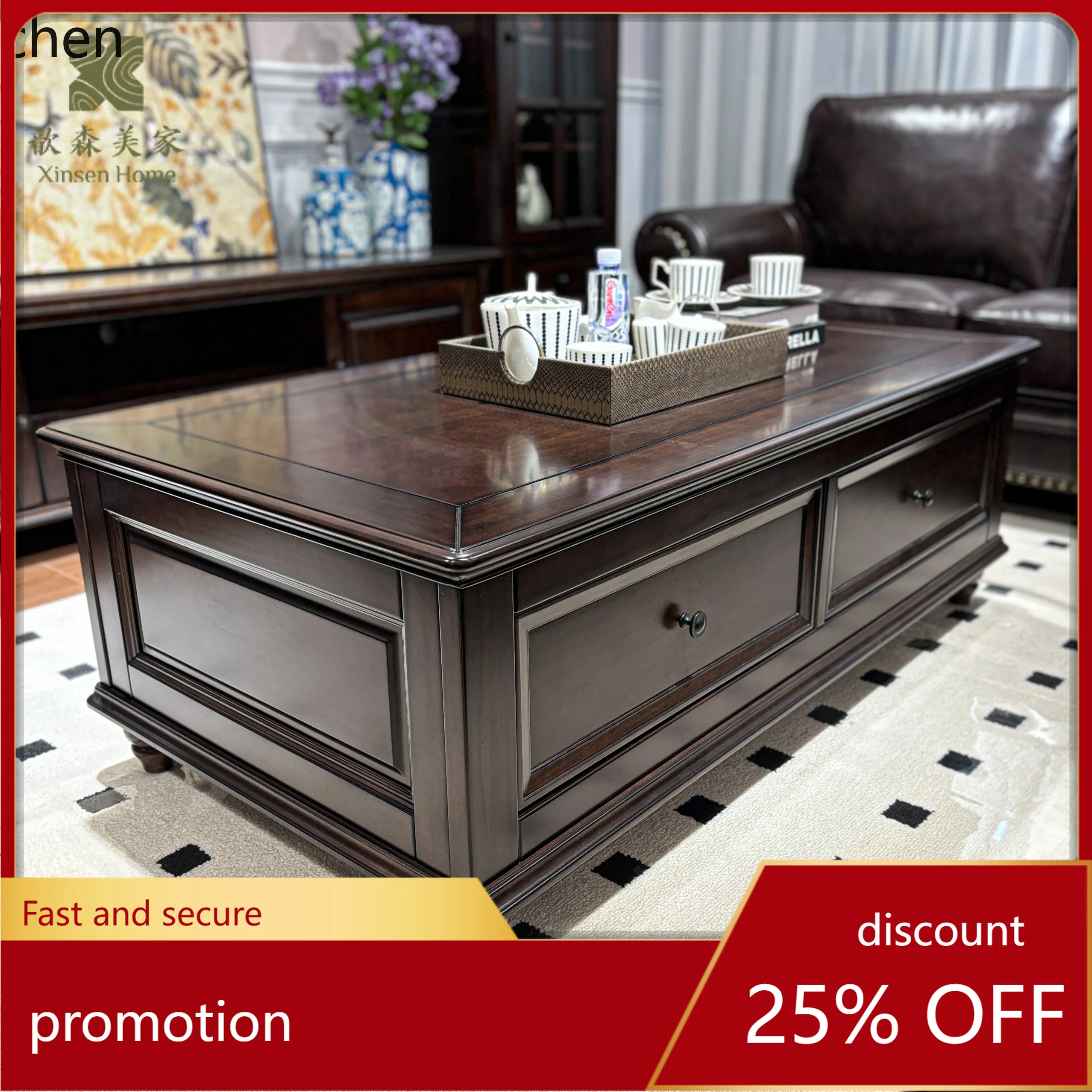 Журнальный столик ZML из цельного дерева и набор шкафов для телевизора для гостиной, высококачественный винтажный журнальный столик для хранения вещей