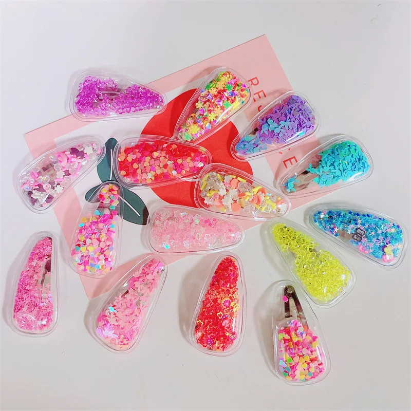 20Pcs/Lot Children Hair Accessories DIY Transparent Shaped Inflatable Sequin Water Drop Hair Clip Girls Head Decoration Material