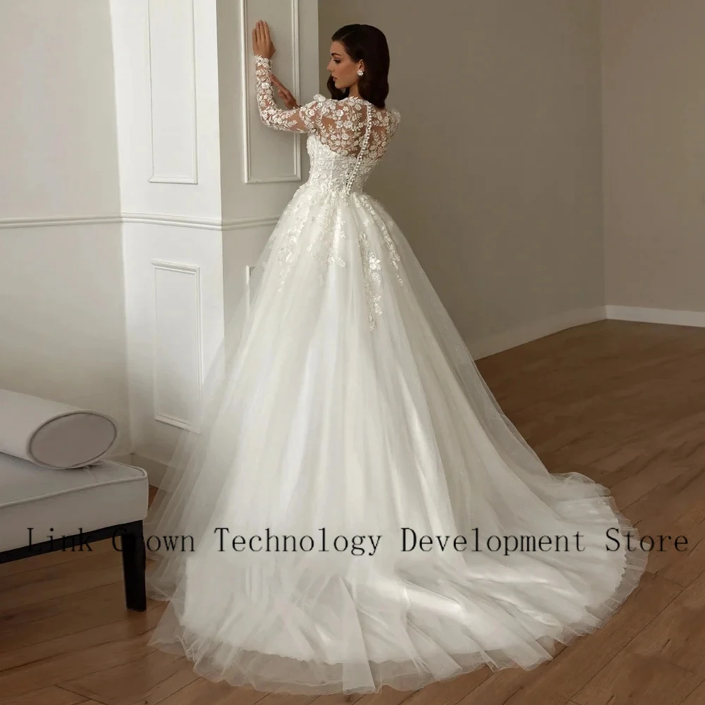 Gorgeous V Neck Wedding Dresses for Ladies Elegant A Line Bridal Gowns Exquisite Full Sleeve Vestidos De Novia 2025 Summer New