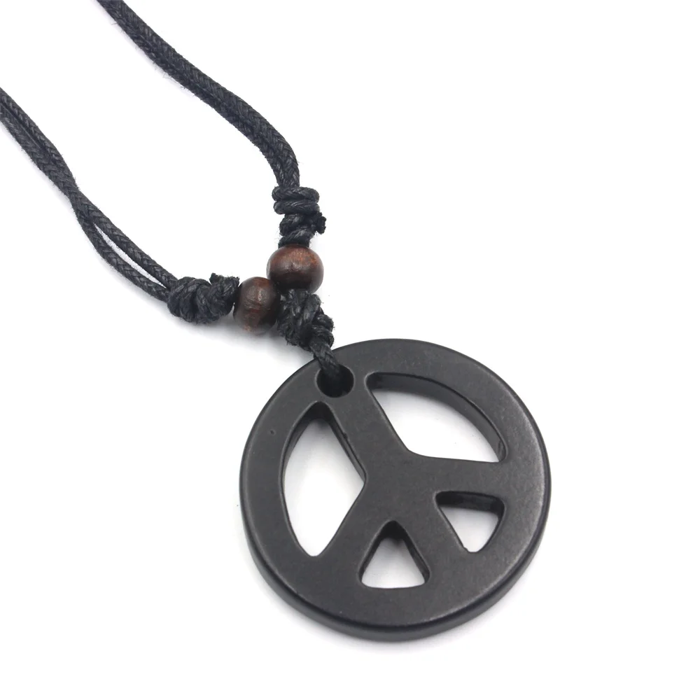 Vintage Peace Necklace Retro Men's Peace Symbol an-ti war Pendant Handmade Woven Necklace