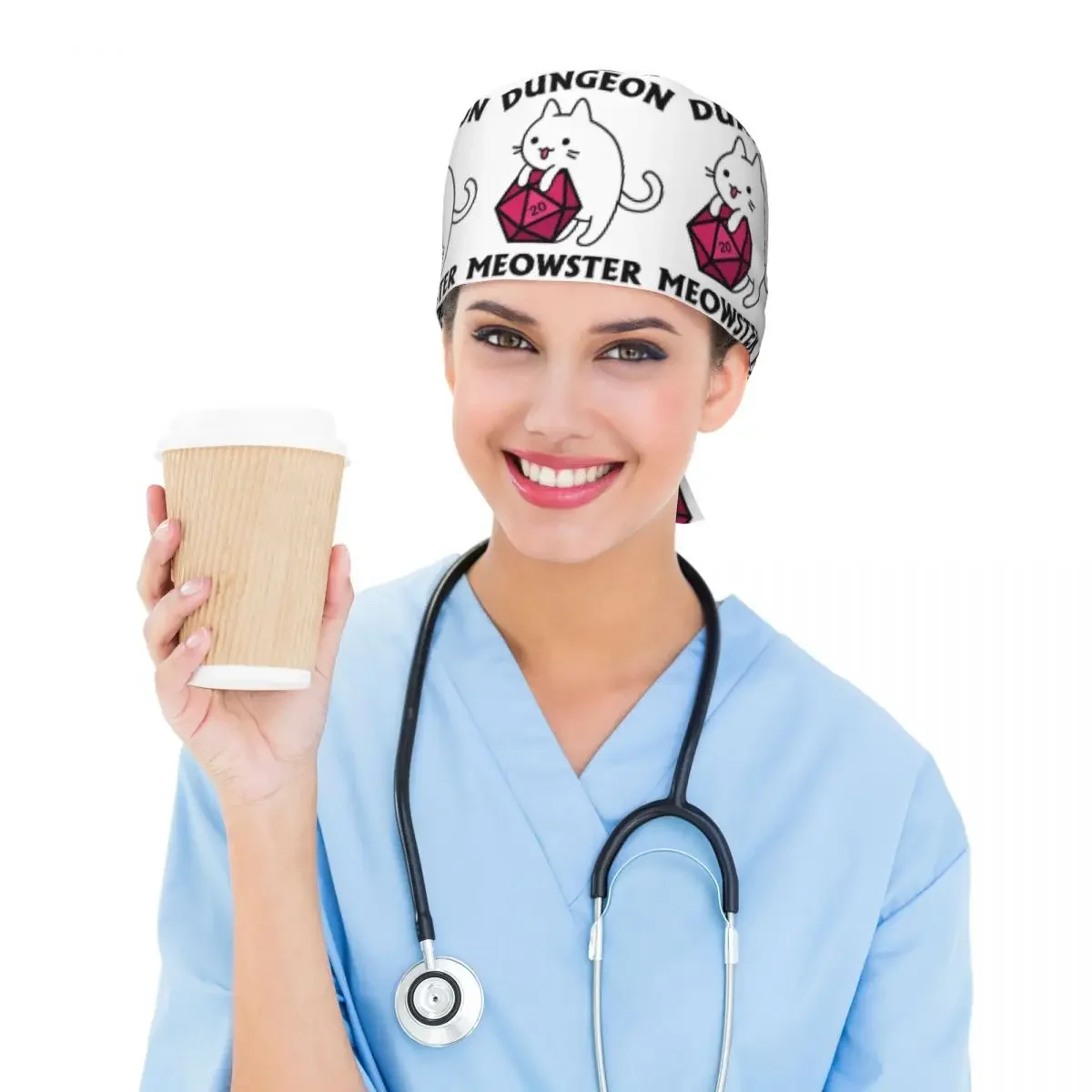Dungeon Meowster DnD Dungeon Master Cat With D20 Scrub Hat Doctor Working Surgical Cap Men Women Nursing Caps for Dentist