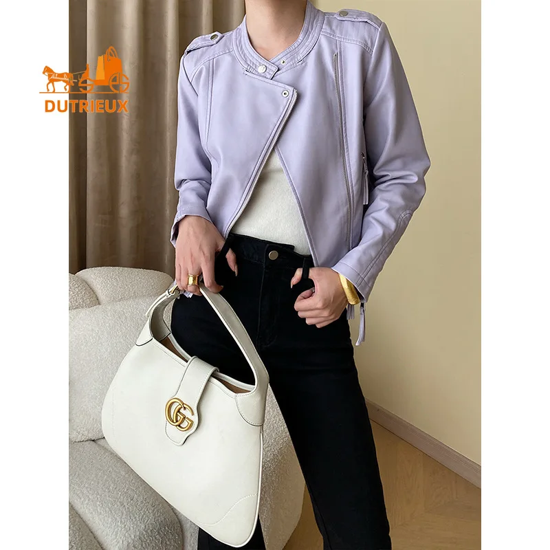 2025 New Spring Autumn Women's Fashion Real Leather Jacket, 100% Genuine Sheepskin, Simple and Motorcycle Coat for Woman