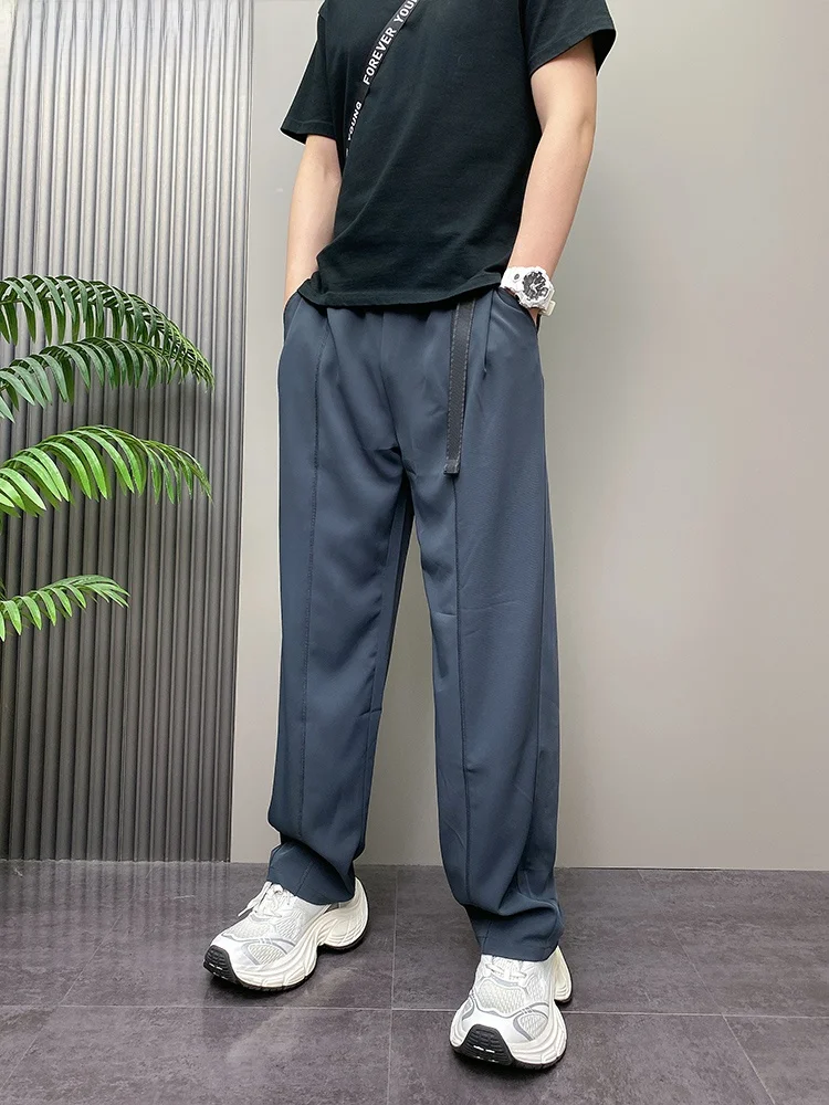 

Летние тонкие драпированные свободные прямые повседневные брюки Harlan Ice Silk для молодых мужчин, модные корейские легкие брюки