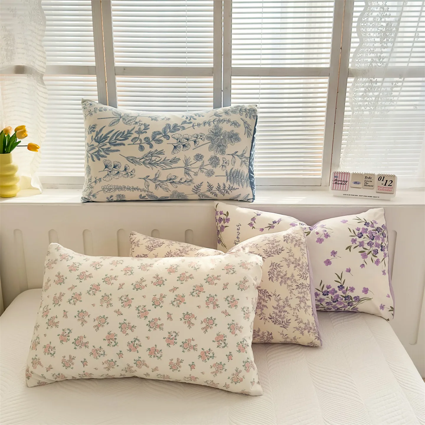1pc Floral Flower Printed Pillowcase Cover 48x74cm INS Style Pillow Cover Skin-friendly Pillow Sham