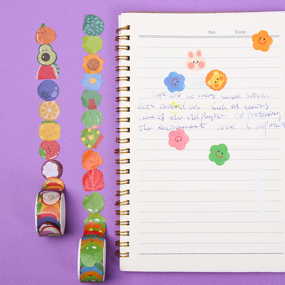 100 Pcs/pack Kawaii Fruit Animals Dot Washi Stickers Tearable Sticky Paper Notebook Decorative Stickers