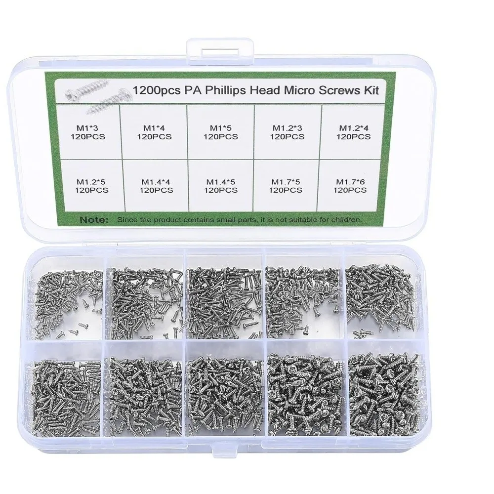 1200Pcs/Box Waterproof Mini Screw Kit Rust Resistant Precise Fit Round Head Self Tapping Screws High Hardness Compact Package