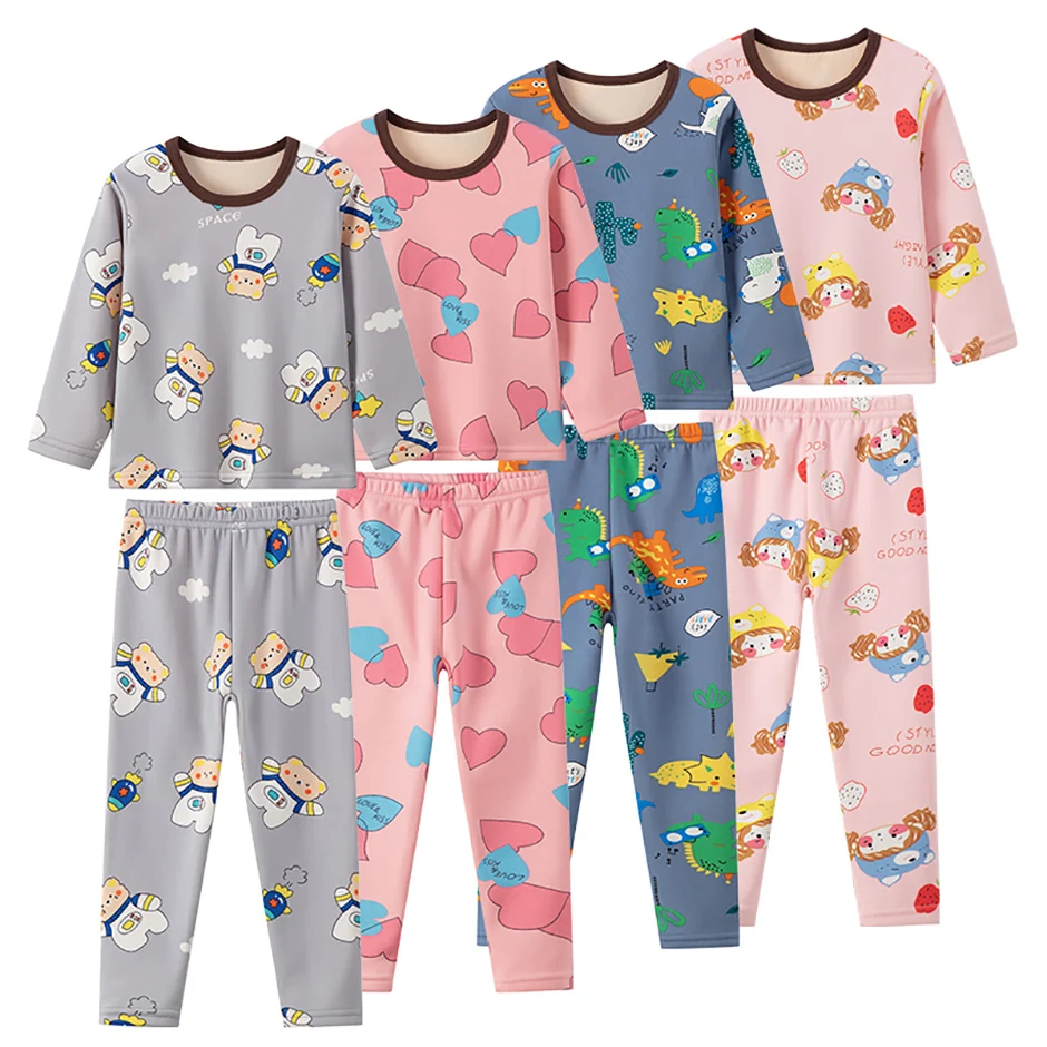 2-teiliges Herbst- und Winter-Kinder-Plüsch-dickes warmes Heim-Unterwäsche-Set für Jungen und Mädchen, lustige und niedliche Oberteile, bequeme Hosen – Detail 4