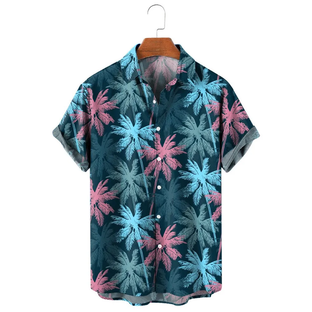 

HX Fashion Men's Shirts Hawaii Bohemia Colorful Coconut Tree 3D Printed Casual Shirt Short Sleeve Beach Shirt Men Clothing