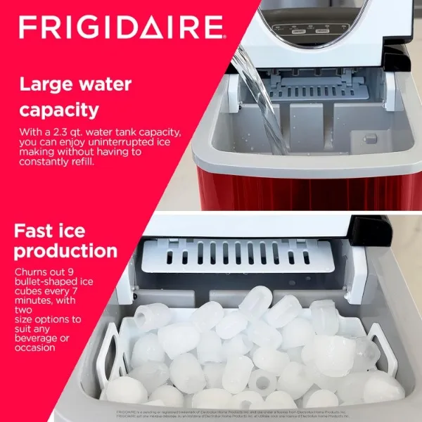 Pembuat es baja tahan karat Frigidaire EFIC117-SSRED-COM, 26lb per hari, merah tahan karat