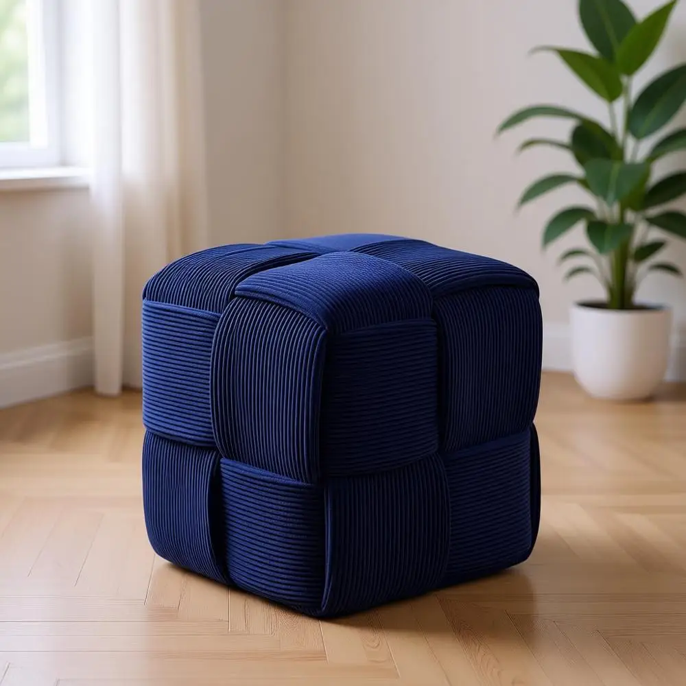 

Corduroy Square Ottoman with Comfortable Sofa Stool in Blue