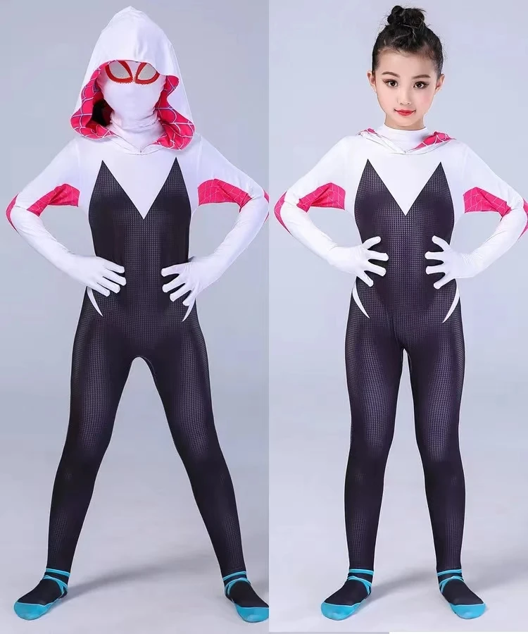 3D Style Bodysuit Adult Spider-Gwen Ghost Spider Girls Cosplay Hooded Suit Spider Cosplay Halloween Costumes Jumpsuit  For Girls