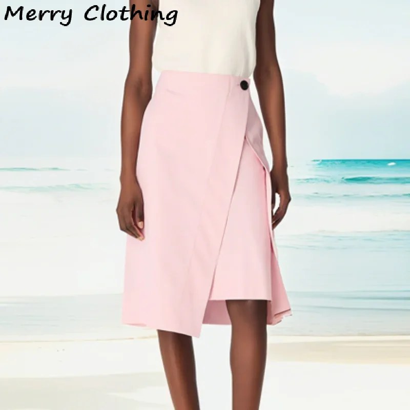 Elegant Pink 2 Pieces Coat Sets Women Detachable Collar Jacket Asymmetrical Skirt Suit 2025 Pink Suit Office Lady Two-piece Set