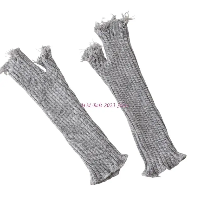 49ME قفازات محبوكة ممزقة سلسلة داكنة للجنسين قفازات متعثرة مع ألياف أكريليك ناعمة لأزياء الشارع الشهير والإكسسوارات