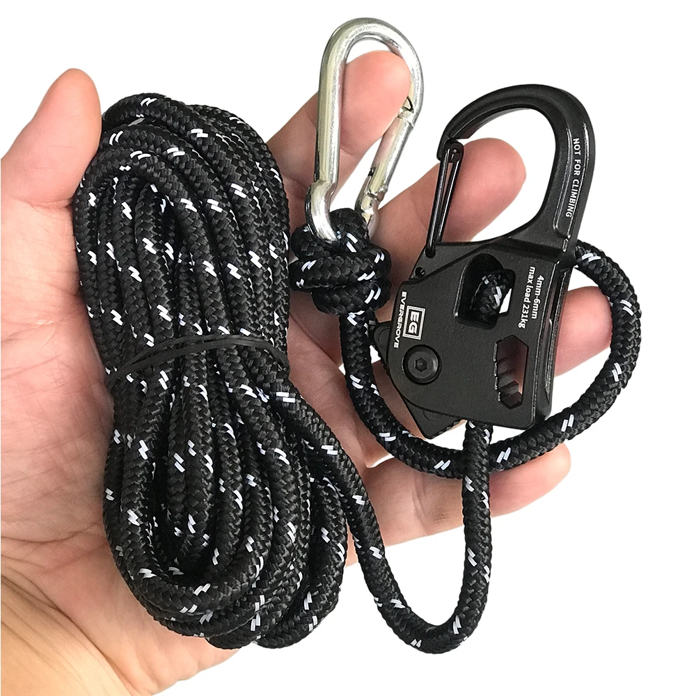 5m 6mmCamping Tent Cord Adjuster Wind Rope Tie Down Reflective Tightener Fastening Pulley Ratchet Awning Rope Buckle