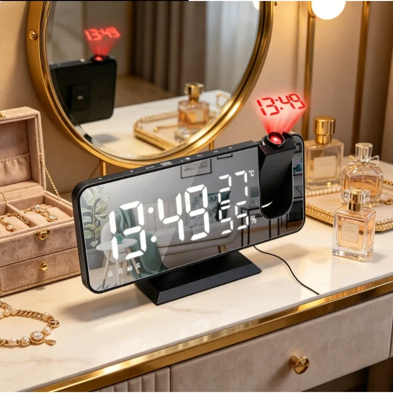 2026 NEW USB Wake Up Alarm Clock Radio LED Digital Smart Clock with 180째 Time Projector Table Electronic Desktop Clock Snooze