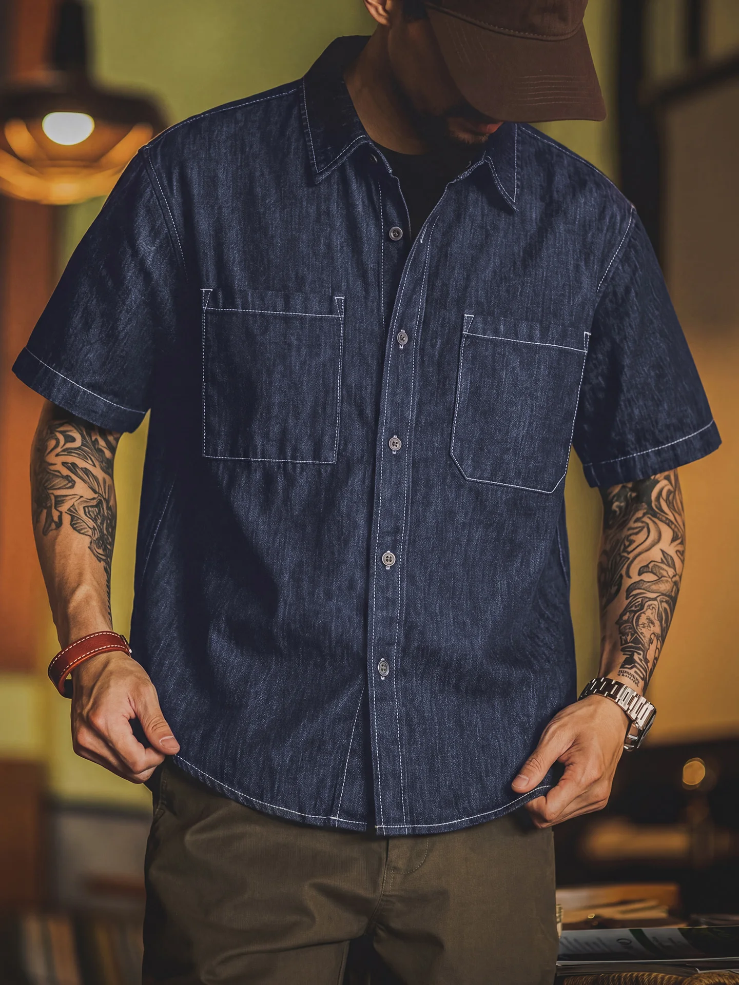 

Cool Sensation Denim Short Sleeve Casual Shirt Men's Summer American Retro Workwear Thin Lenzing Breathable Loose Fit Shirt
