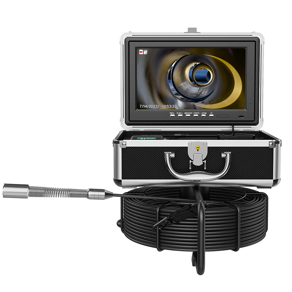 

10" IPS Pipe Sewer Drain Inspection Camera 30meter 512hz Transmitter AHD 1080P Screen Video+Audio Recording 5X Image Enlarge