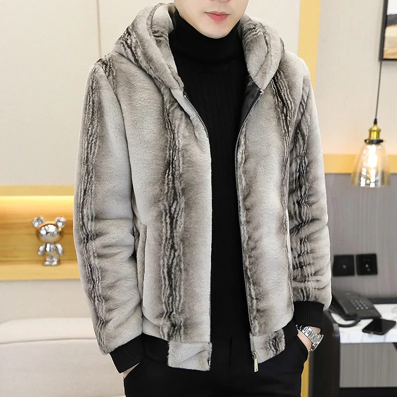 

Winter Autumn Oversized Warm Thick Parka Faux Fur ide Hood Long Sleeve Korean Style Fashion Men 2023 Fake Fur Coat B78