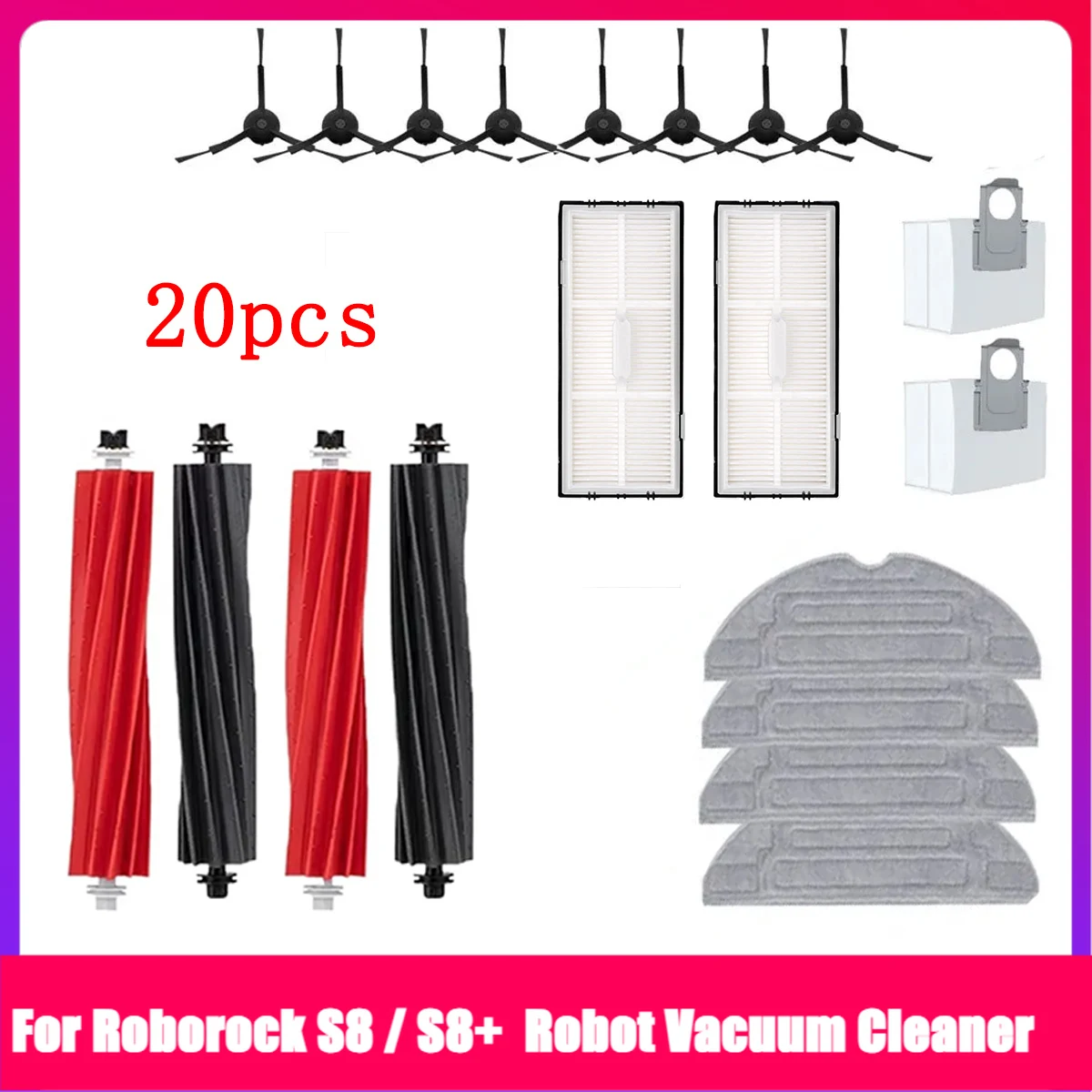 HOT For Roborock S8 / S8+  Main Side Brushes Hepa Filters Mop Cloth Washable Robot Vacuum Cleaner Accessory Set