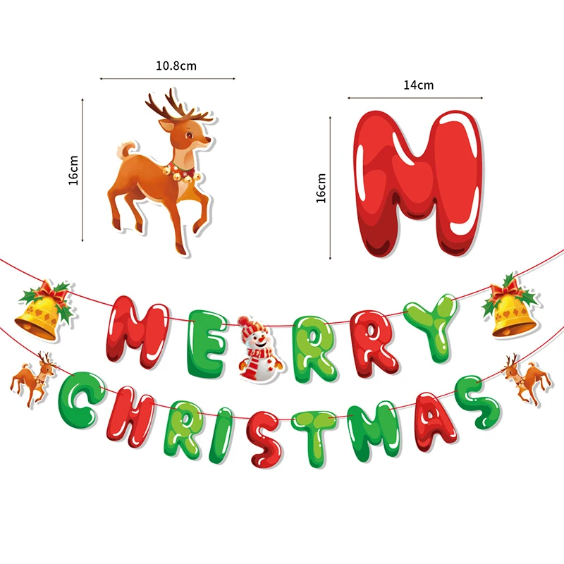 Merry Christmas Theme Party Flags Celebrate Flags Paper Flag for Family Home Boys Girls Cartoon With Santa Claus Decoration