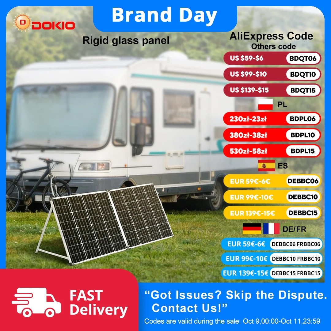 Dokio 100W/160W/200W Faltbares Solarpanel im Koffer, 18V Tragbares Solarladegerät mit 12V-Controller für Camping, Wohnmobile und Outdoor-Aktivitäten