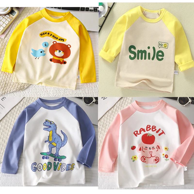 Children's Bottoming Shirt Cotton T-Shirt Autumn Baby Cartoon Tops For Boys And Girls Long Sleeves