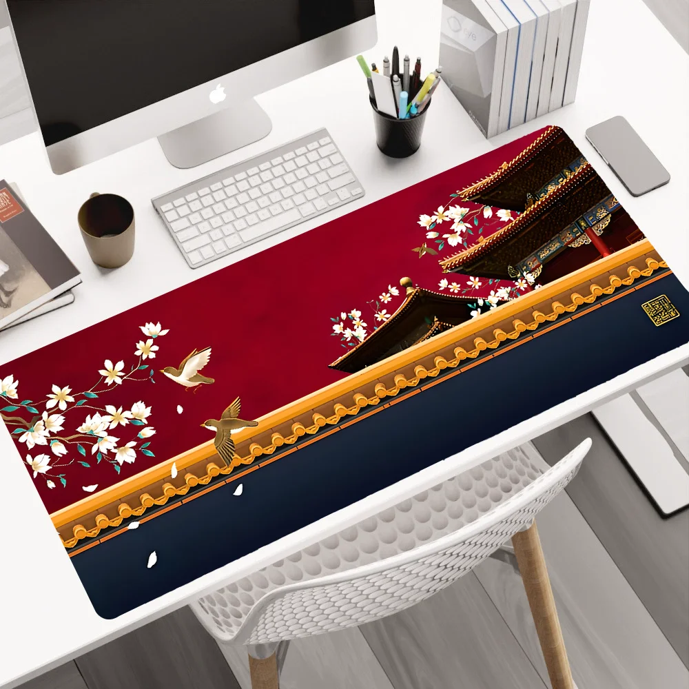 

Chinese style palace architecture retro office game mouse pad XXL keyboard esports player table mat thick lock edge non-slip