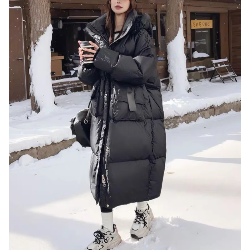 Puffer Coats Down Jacket Female Fall and Winter White Duck Down in The Long Coat Loose Thickened Knee Warm Coat Tide