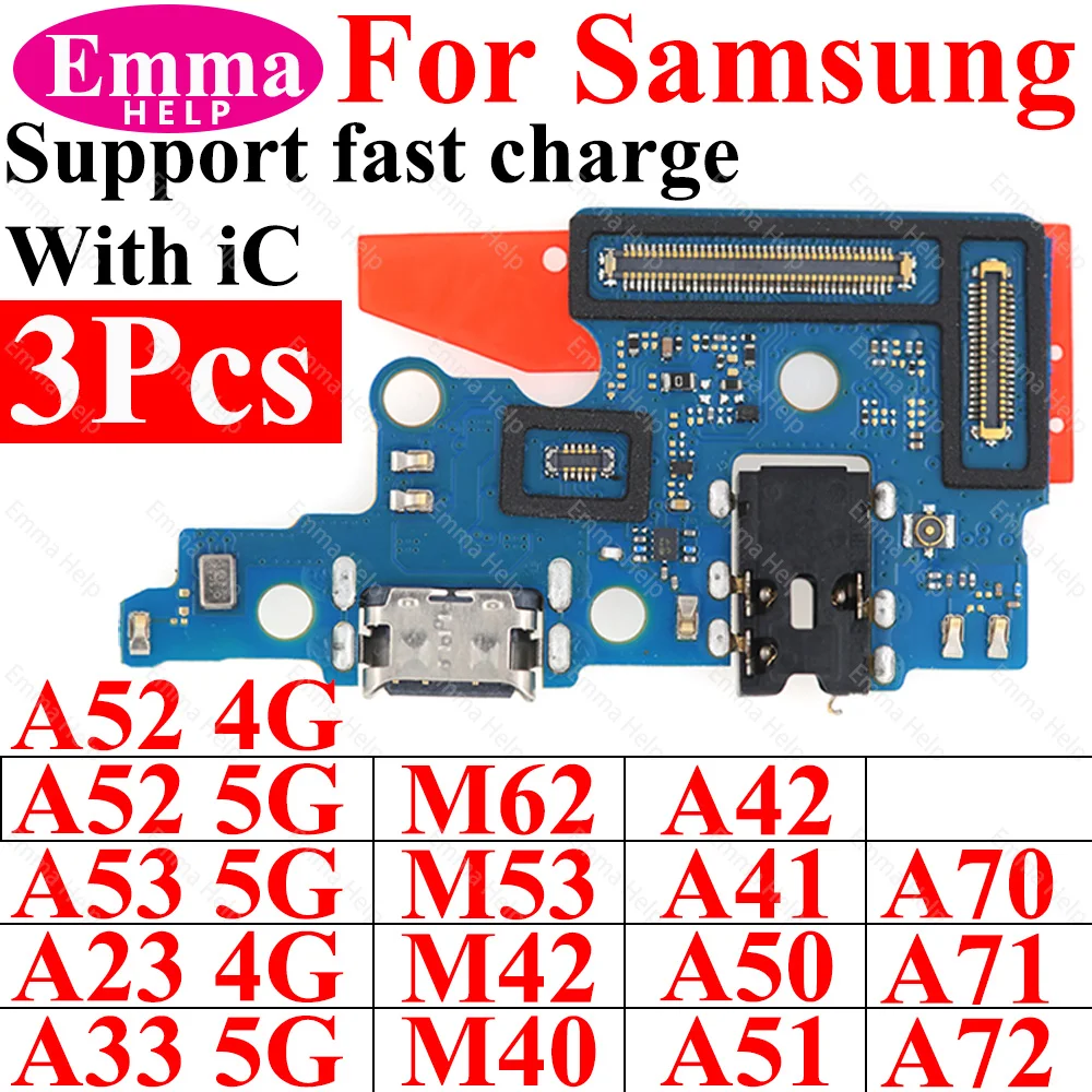 3Pcs Charge Board For Samsung Galaxy A23 4G A33 M62 M53 A40 A41A42 M42 A50 A51A52 A53 A70 A71A72 USB Charger Port Board Flex