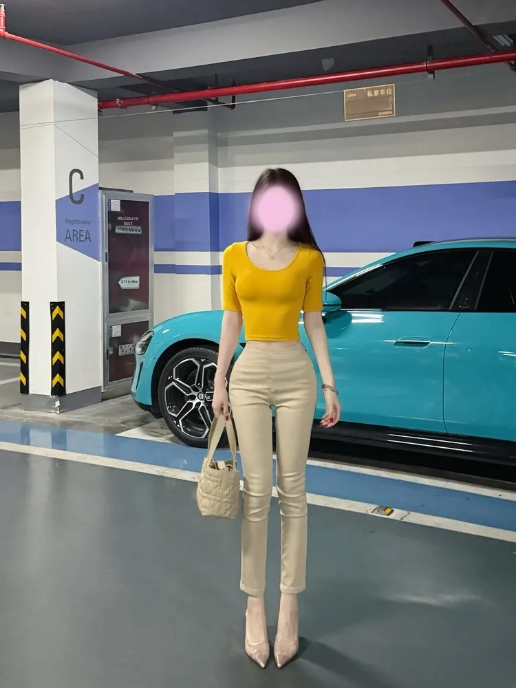 

Low Waist Women's Skinny Jeans Elastic Casual Sle Nine Points Blue Denim Pants High Waist Zipper Closure Slim Fit Faionable