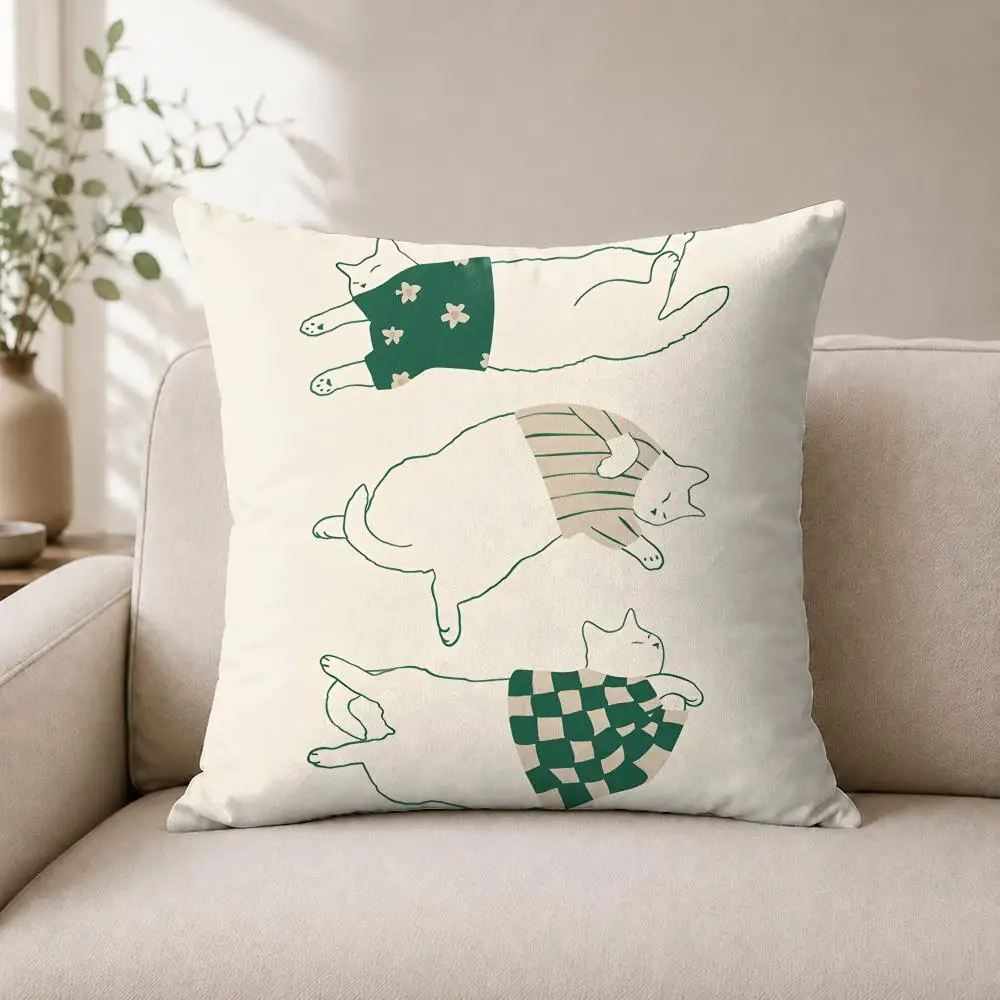 Minimalist Sleepy Kittens Cushion Cover Luxury Soft Plush Short Fur Cushion Case Warm Cozy Sofa Bed Decorative Home Accent