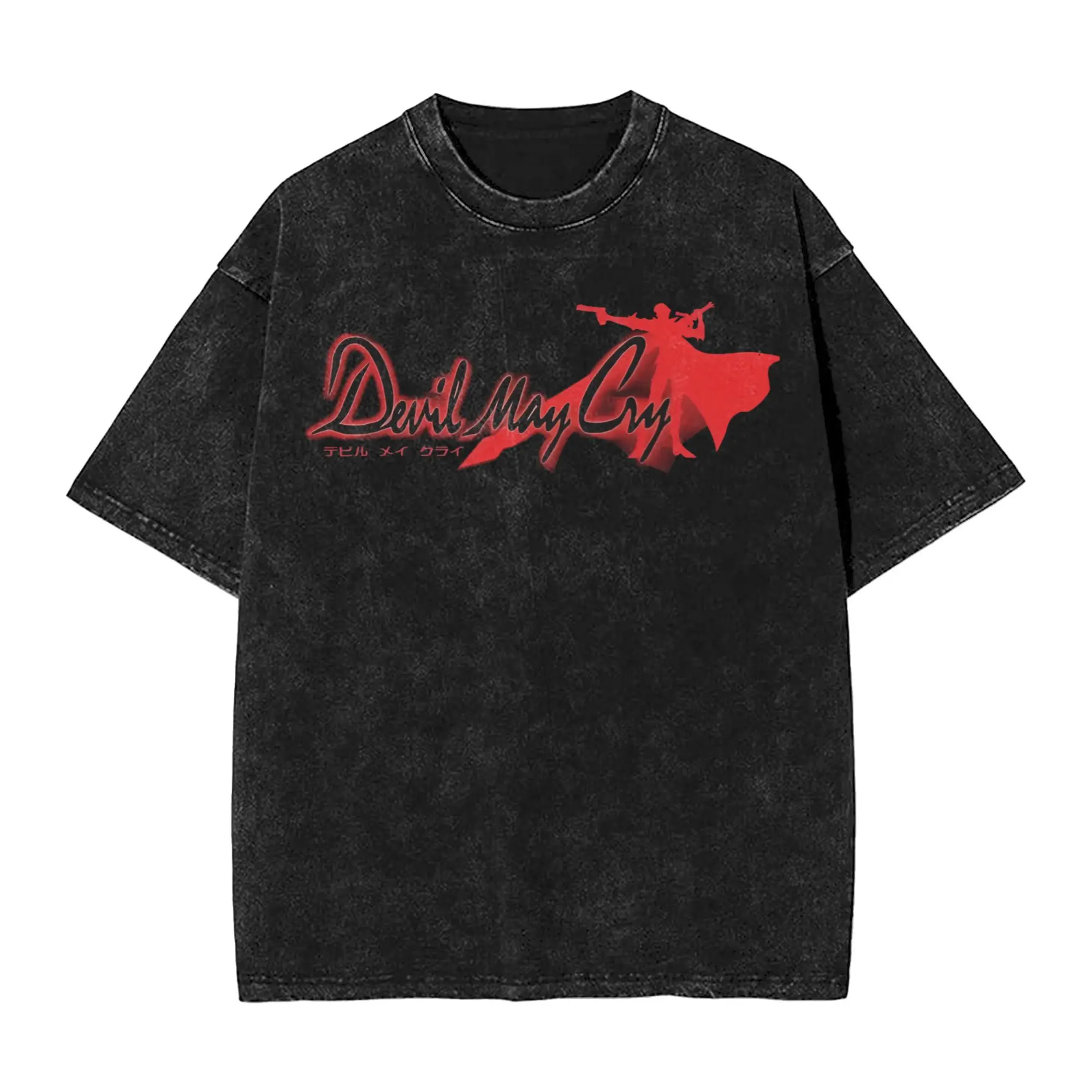 Devil May Cry Dante Logo Graphic T Shirt Vintage Washed T-Shirts Oversized Short Sleeve Tees Pure Cotton Men Women Clothing