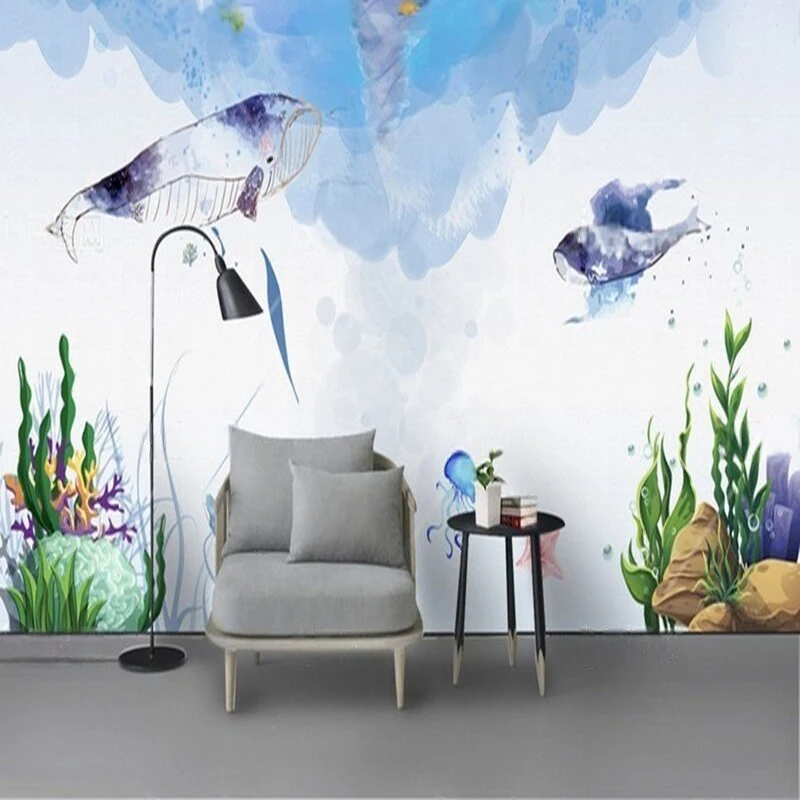 Modern creative three-dimensional beautiful hand-painted ocean TV luxurious home decoration bedroom carved background wall