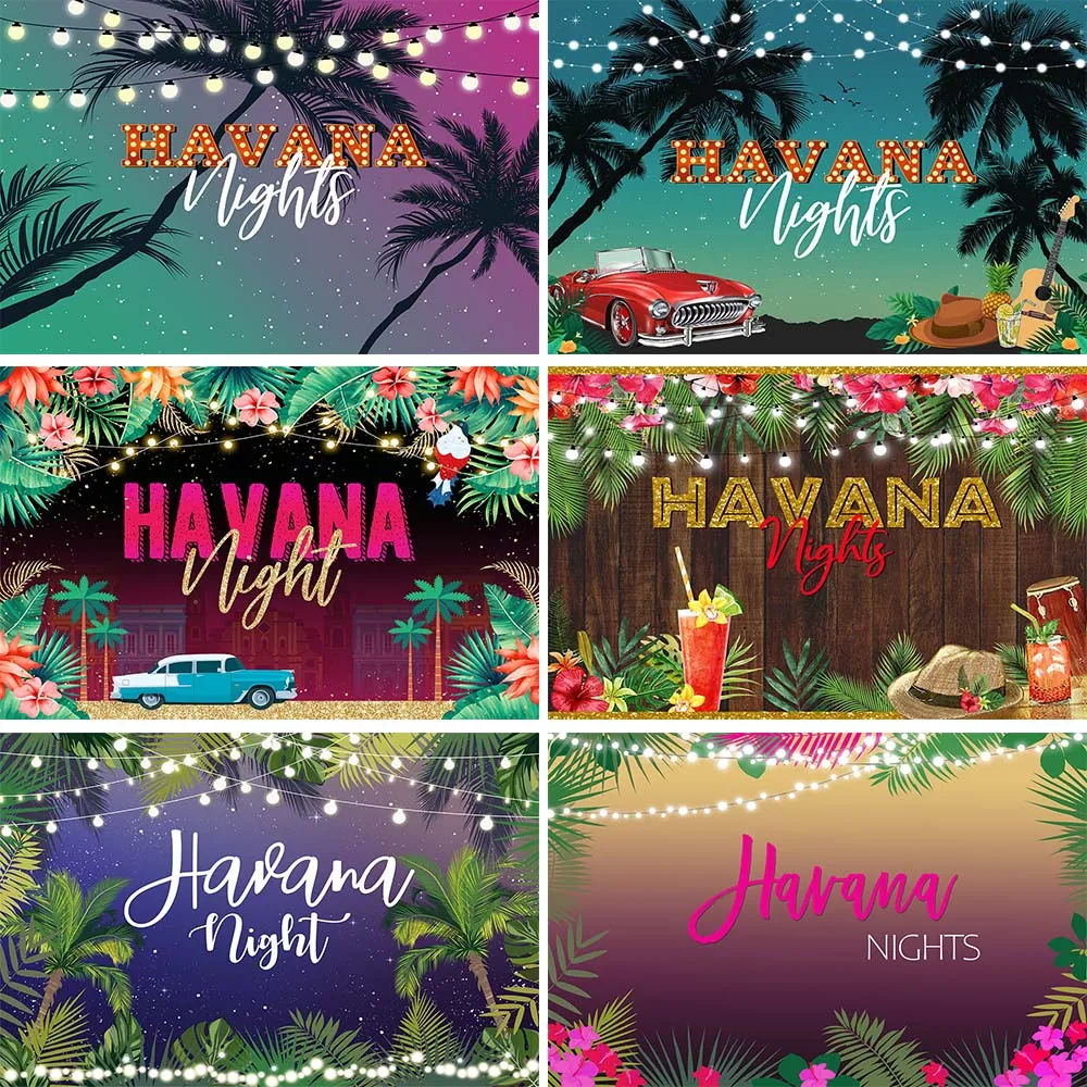 Mocsicka Havana Nights Photography Backdrops Summer Tropical Palm Tree Starry Sky Holiday Photo Background Birthday Party Decor