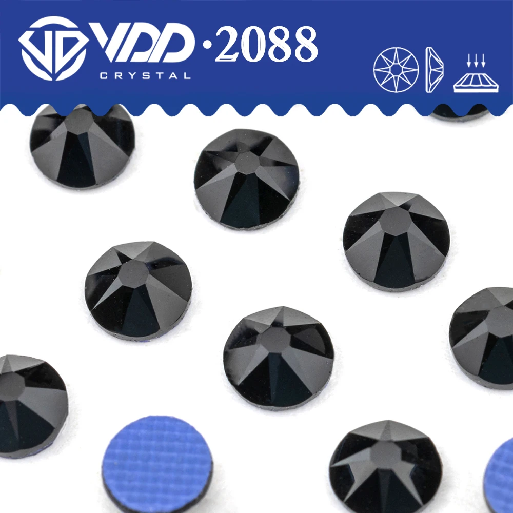 Image of VDD 002 Jet Hochwertiges AAAAA Hot-Fix-Glas 2088 Strasssteine Kristall Flatback 8 große 8 kleine 16 Schnitte Steine für Stoffkleidung
