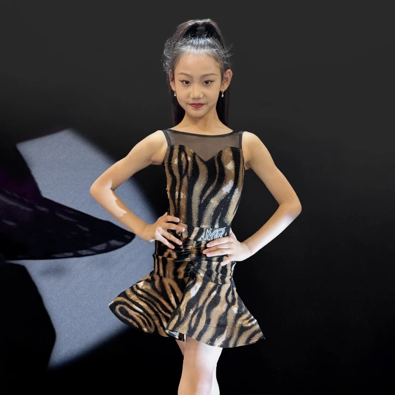 

Детский костюм для бальных танцев, леопардовое платье для латинских танцев для девочек, детские профессиональные танцевальные платья, сценическая одежда SL13152