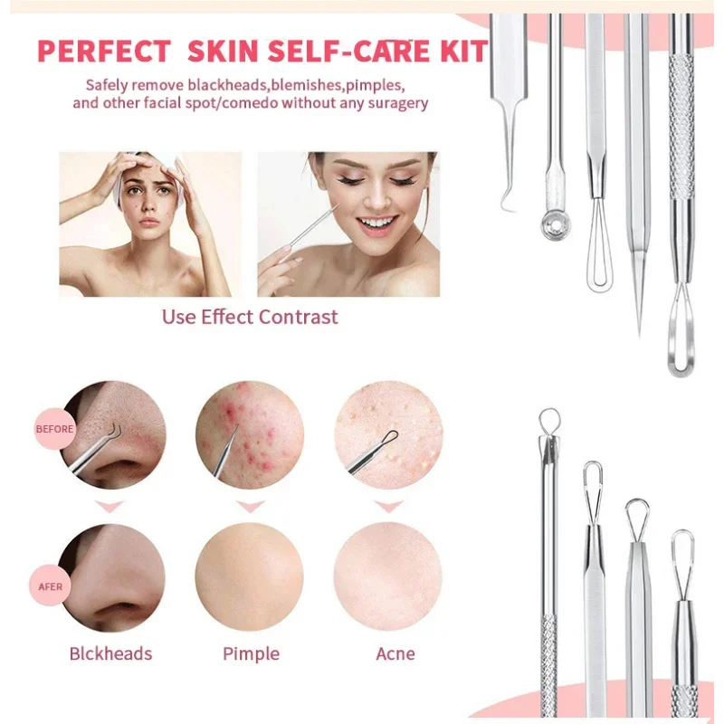 Blackhead Remover Tool Comedones Extractor Acne Removal Kit for Blemish Whitehead Popping 5 Pcs Zit Removing for Nose Face Tools