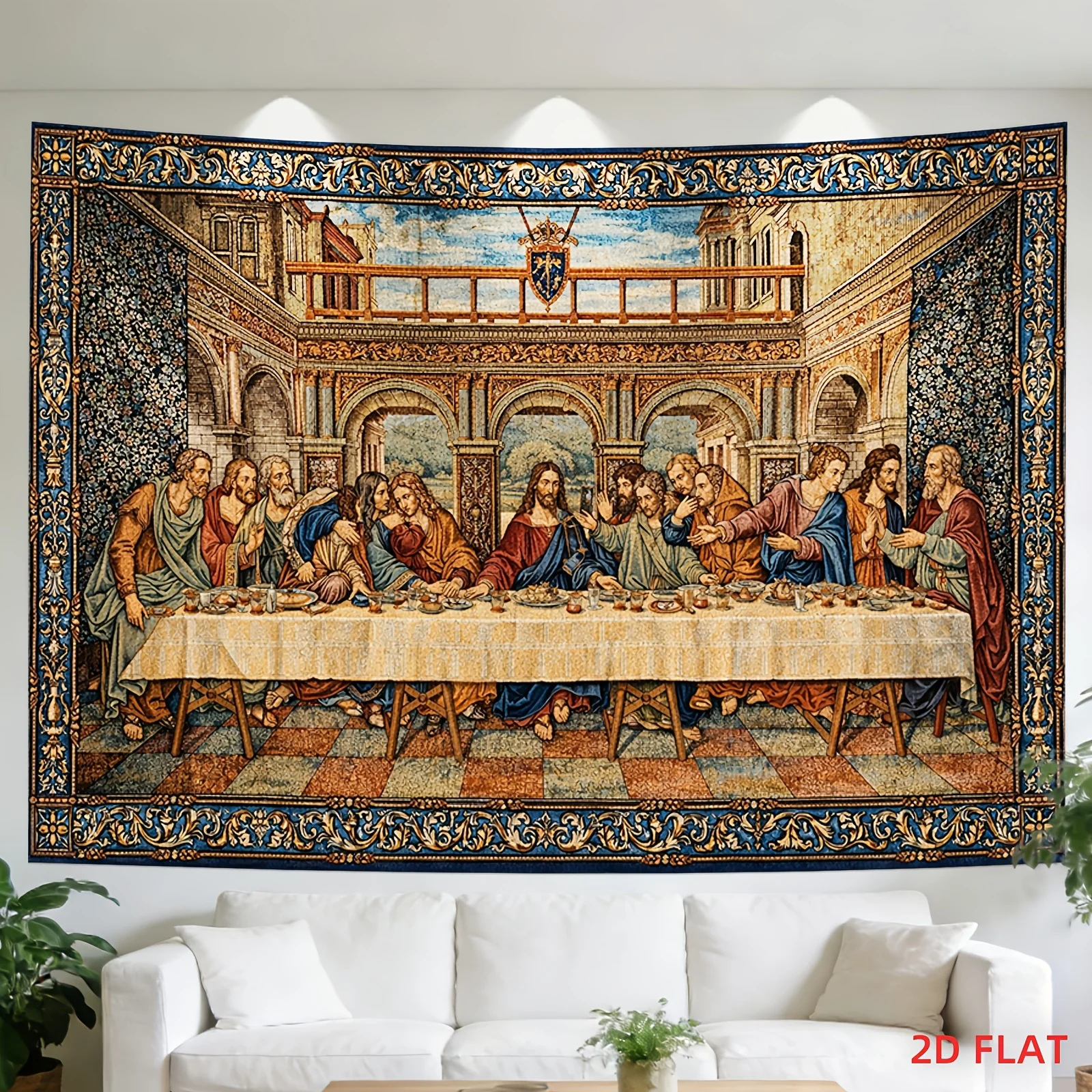 2D Flat  1 Large Size Pattern Printing Tapestry Last Supper Fresco Style Tapestry  Room Wall Decoration