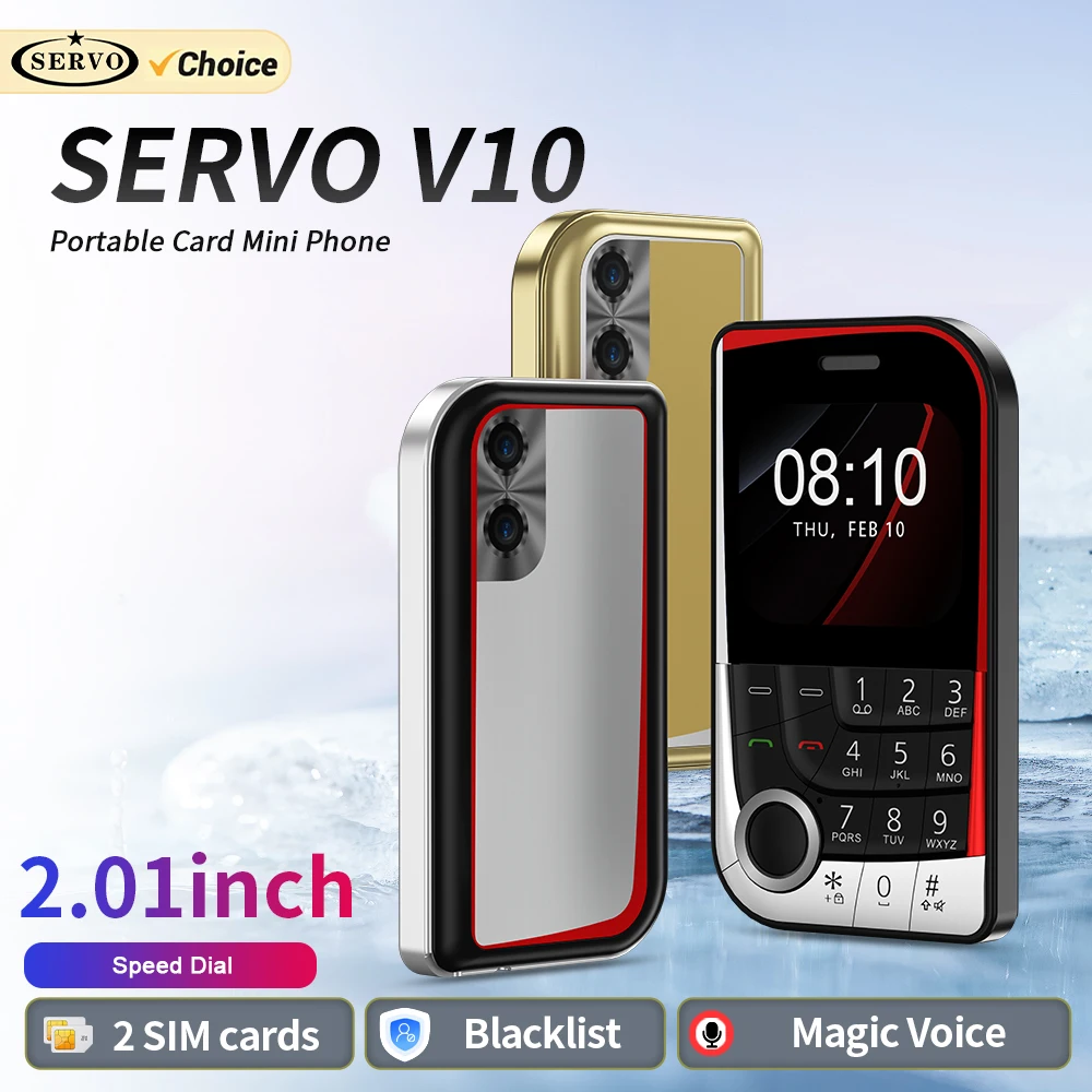 SERVO V10 듀얼 SIM 휴대폰 매직 보이스 스피드 다이얼 FM 라디오 카메라 손전등, C타입 포트, 2.01 인치 스크린 키 기능 휴대폰 