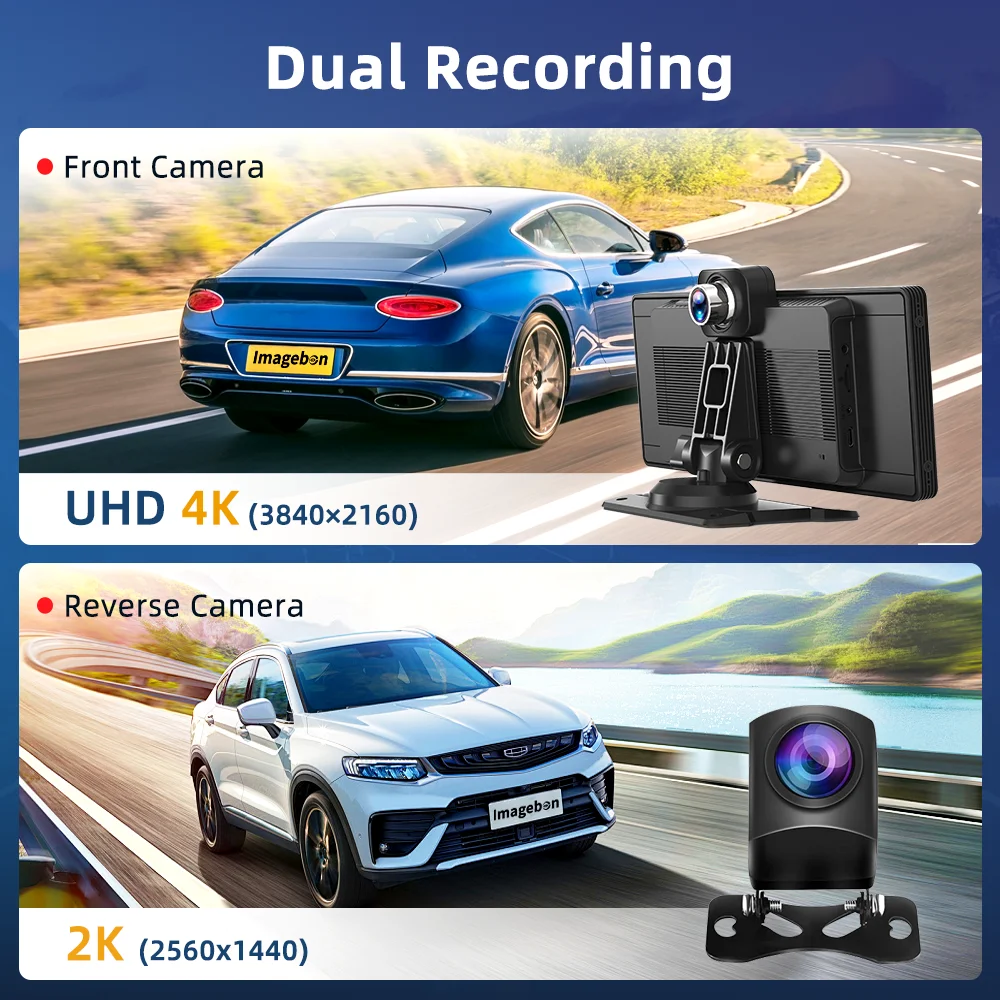 كاميرا Imagebon H9 X 10.26 بوصة 4K Dash Cam 2K كاميرا مرآة الرؤية الخلفية اللاسلكية CarPlay وAndroid Auto GPS Navigation AI Voice Car DVR #3