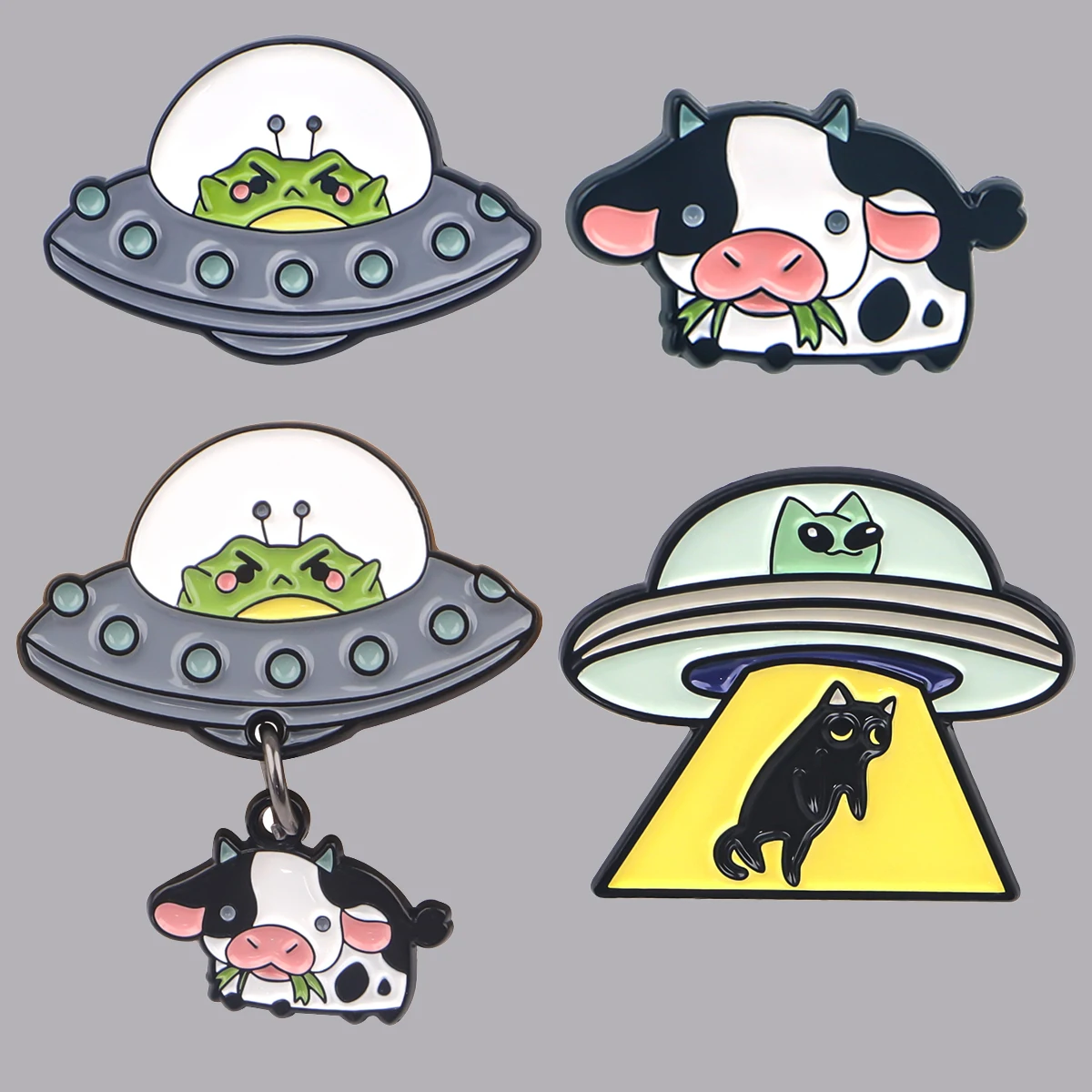 

UFO Alien Enamel Pin Cute Animal Brooch Pines Lapel Pins Cow Frog Badge Clothing Accessories Fashion Jewelry Friends Gifts