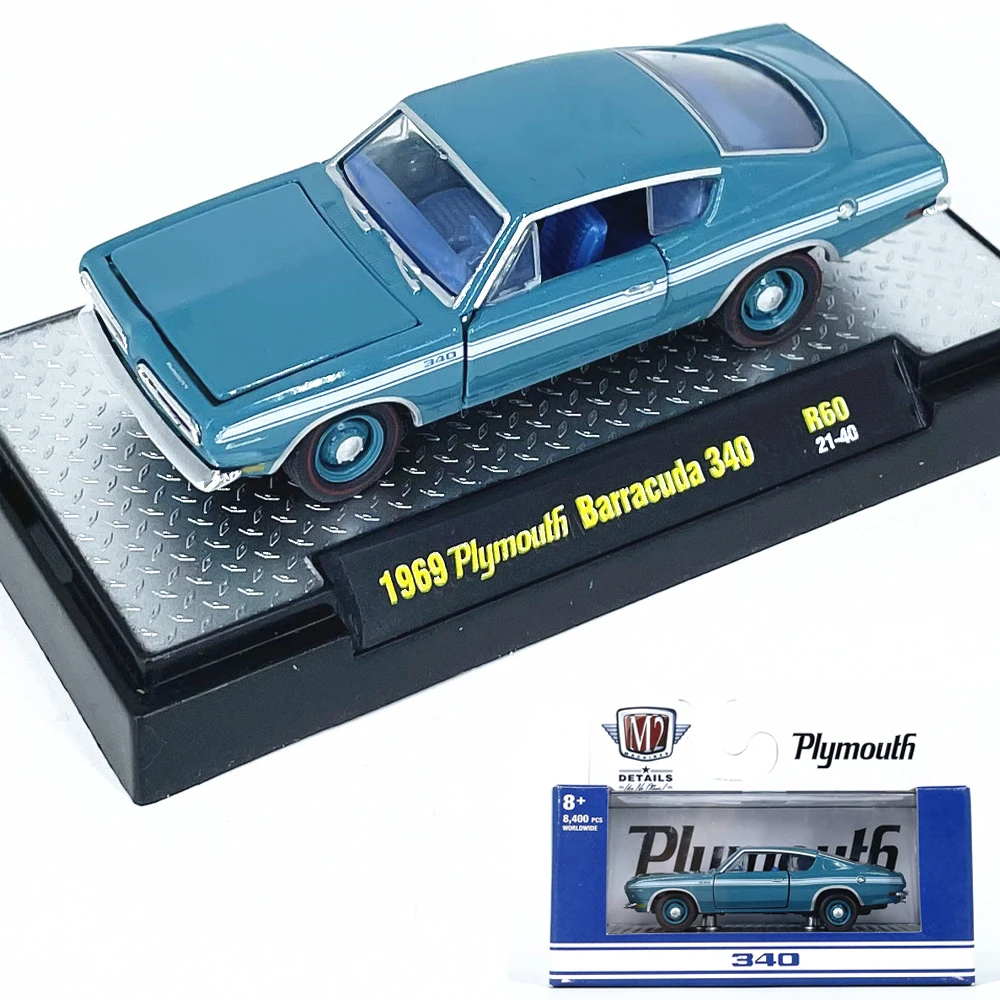 M2 Machines 1/64 1969 Barracuda 340 R60 Blue Die-cast Alloy Car Model Collection Gift Toy