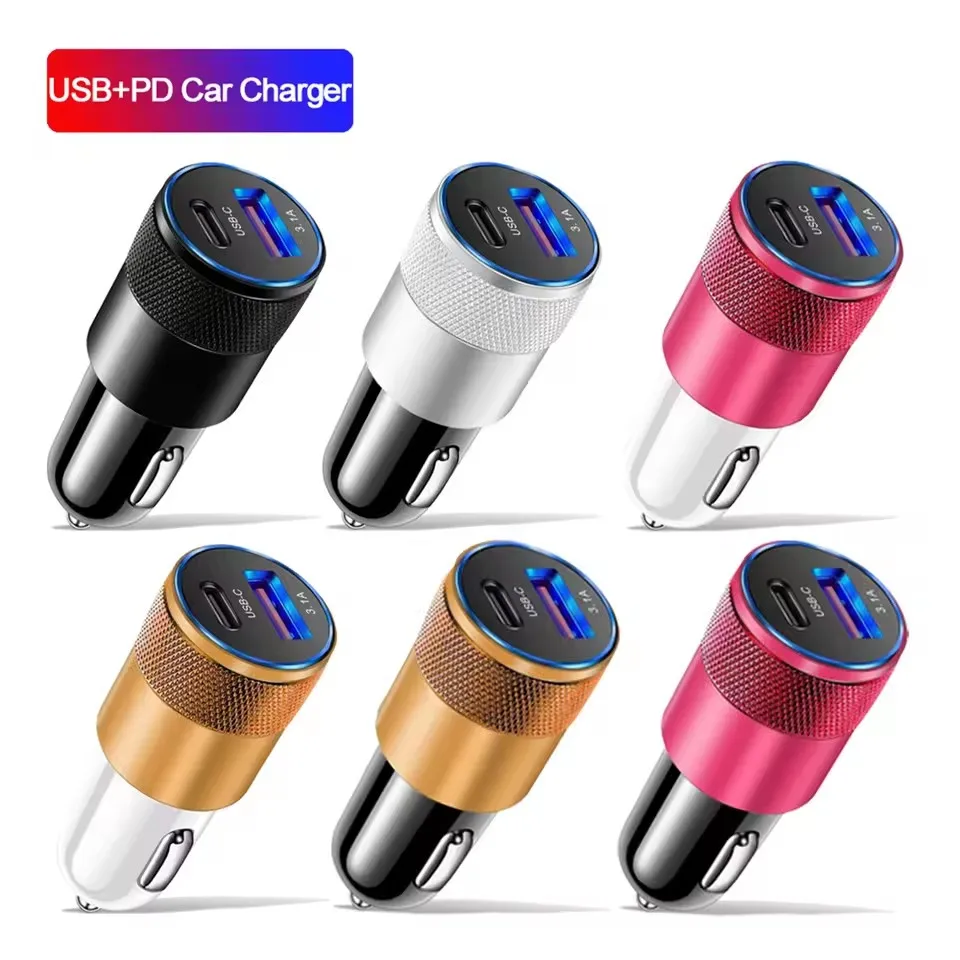 3PCS 3.1A USB Car Charger Type C Fast Charging Phone Adapter For Xiaomi Huawei PD Phone Charger Adapter Socket Cigarette Lighter