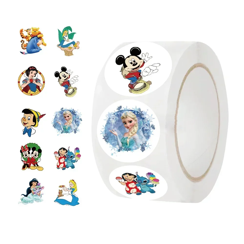 500pcs/Roll Disney Mix Cartoon Micky Princess Stickers Roll Kawaii Cartoon Sealing Labels Sticker Anime Vinyl Decoration Decals