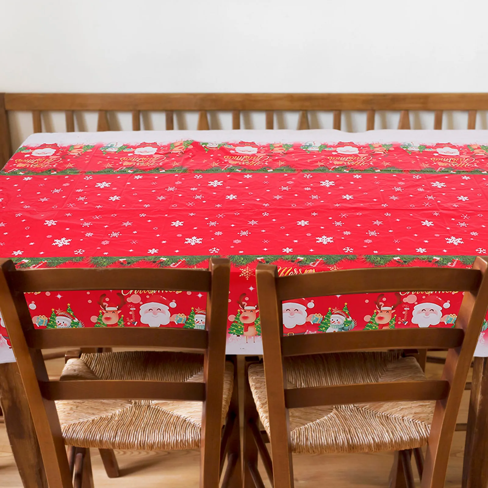 

Christmas Table Cover Rectangle Waterproof Santa Pattern Xmas Dining Table Decor Dinner Party Tablecloth Holiday Ornament