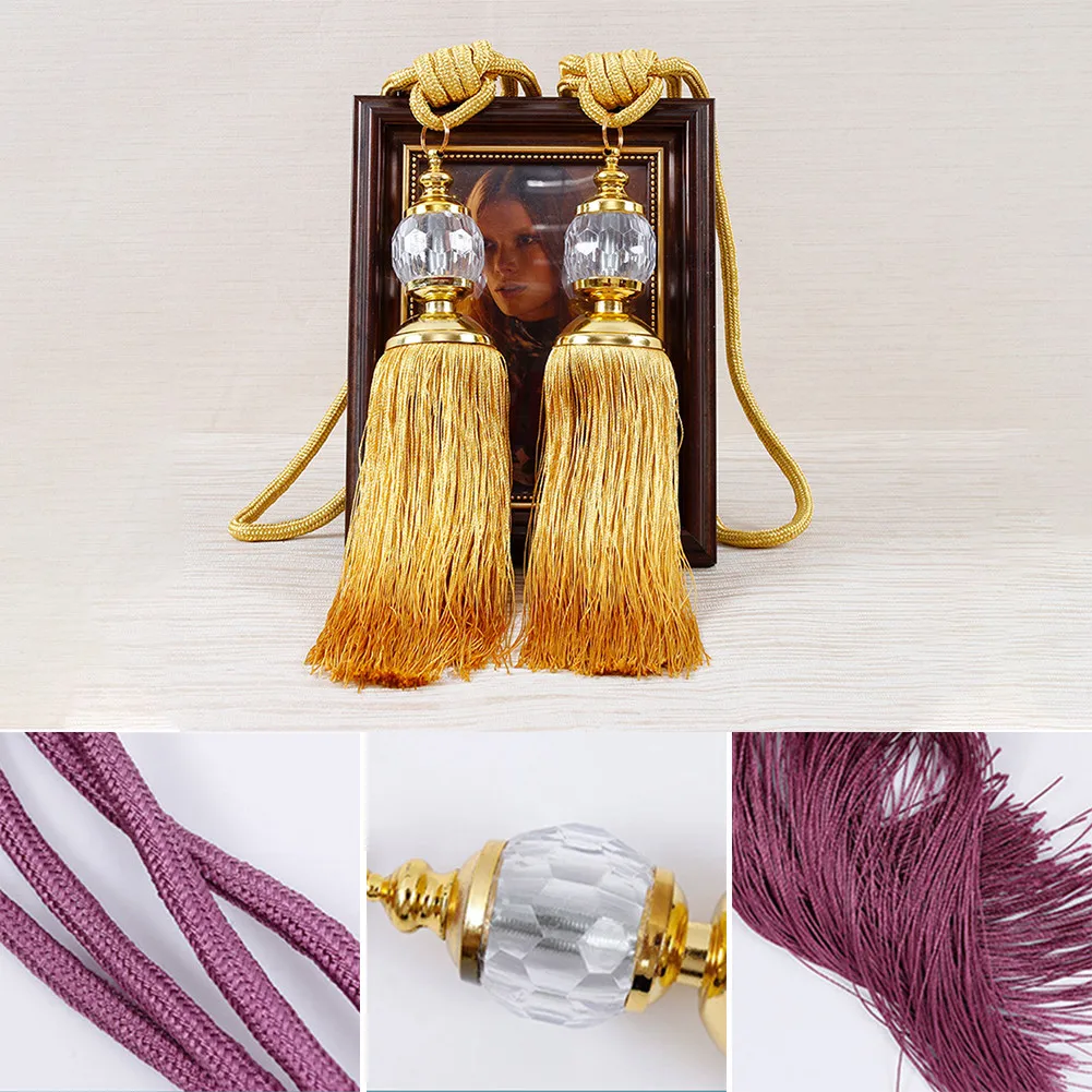 2 Pcs Luxury Curtain Holdbacks Rope Tie Backs Tassel Tiebacks Beaded Ball Decor Pair Home Window Treatment Home Decor